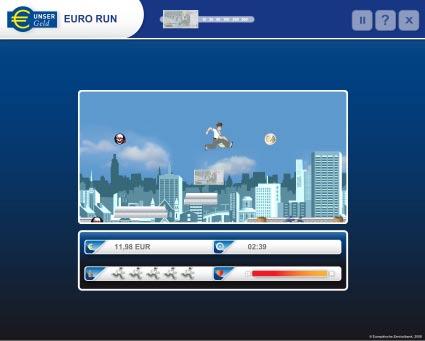 1.1 Euro-Lauf Euro-Lauf ist ein schnelles Jump-and-Run-Spiel für Jugendliche und Junggebliebene, in dem es gilt, möglichst viele Euro-Banknoten und -Münzen zu sammeln.