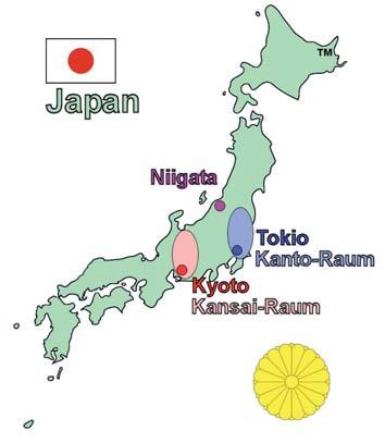 Der Kansai-Raum, der Kanto-Raum sowie Niigata sind die Hochburgen der Hoso-Zucht in Japan, Fläche Japans: 377.835 km 2, Bevölkerung Japans: 128.056.
