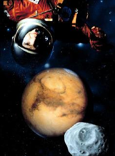 Bildnummer: ma090-06 Mars mit Mond Phobos im Vordergrund