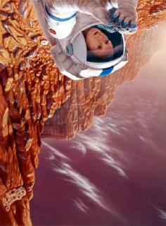 Bildnummer: ma090-51 Eine Astronautin auf dem Mars untersucht eine