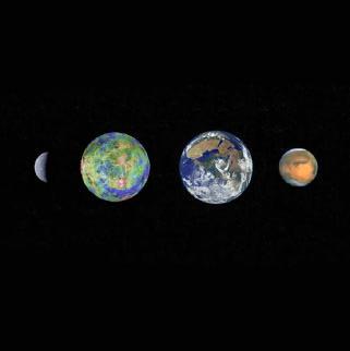 Bildnummer: pl001-21 Planeten Merkur, Venus, Erde, Mars, im korrekten Größenvergleich
