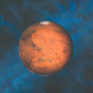 Bildnummer: pl006-03 Planet Mars, hellblauer Sternenhintergrund (Illustration)