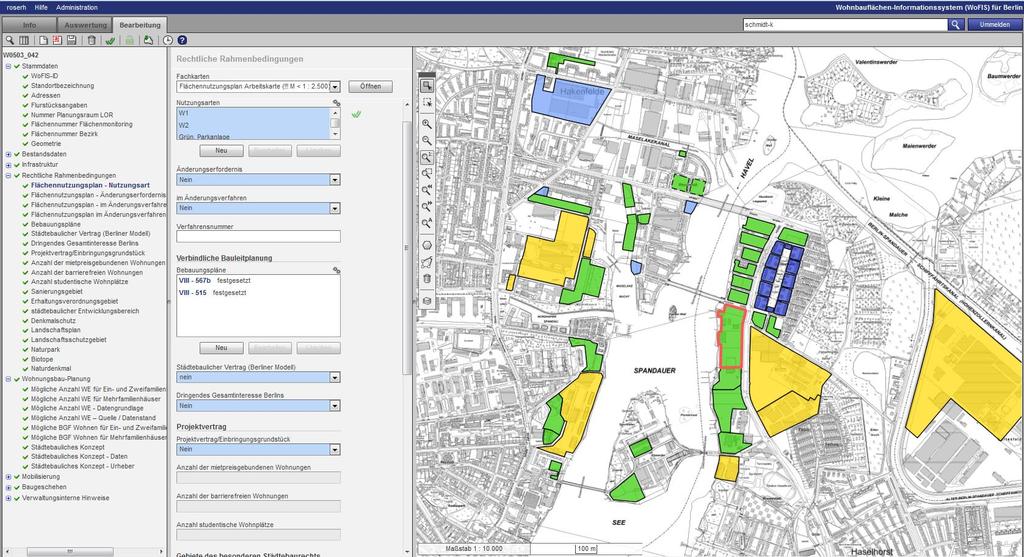 Verwaltungsinterne Fachanwendung Recherche von Flächen in
