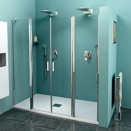 1.54 BA68296 Duschnischen Abtrennung 160 und 180 cm breit mittige doppelte Pendeltür und zwei Seitenwände Wunderbare Lösung für breite Duschnischen, z.b. für die barrierefreie Umrüstung von der Badewanne zum großen Duschbereich.