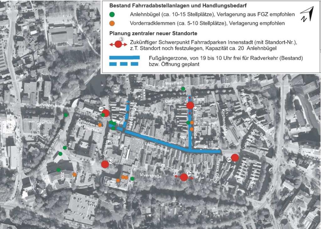 PGV Stadt Buxtehude, Radverkehrskonzept 2013 Ergebnisbericht 119 von 148 Die Auslastung differiert innerhalb des Innenstadtbereichs, ein Schwerpunkt für Fahrradparken liegt im Übergang von Zwischen