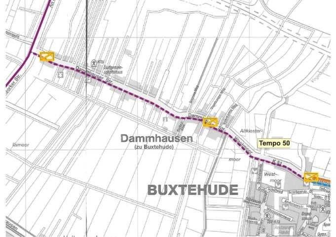 PGV Stadt Buxtehude, Radverkehrskonzept 2013 Ergebnisbericht 90 von 148 7.3.3.4 Dammhauser Straße (K 51) Der Abschnitt Dammhauser Str.