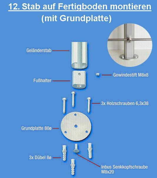 tungshandläufe mit Kugeln fest verbinden, Stäbe senkrecht ausrichten und Bohrungen 4,5 für Befestigung der Handlaufplatte am Handlauf vorsehen. Bei Alu bzw.