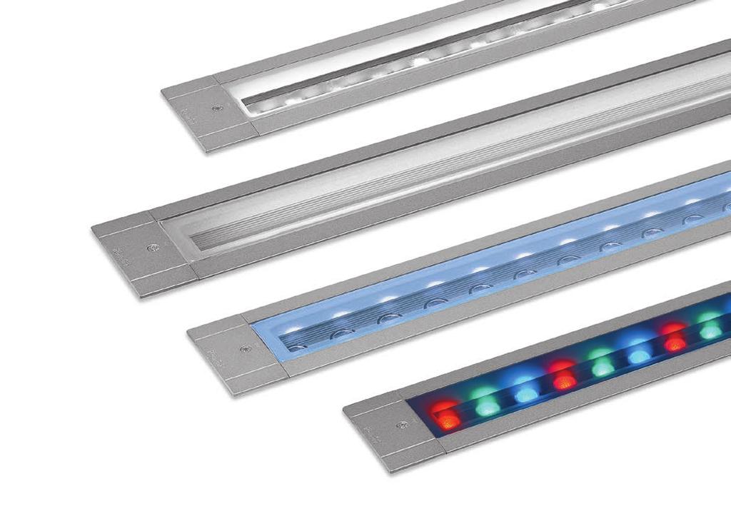 Linealuce Einbauleuchte FL LED LED RGB Produktmerkmale 03 IP67 IK10 Bodeneinbau-, Wand- und Deckenleuchte, LED- und Leuchtstofflampen-Versionen.