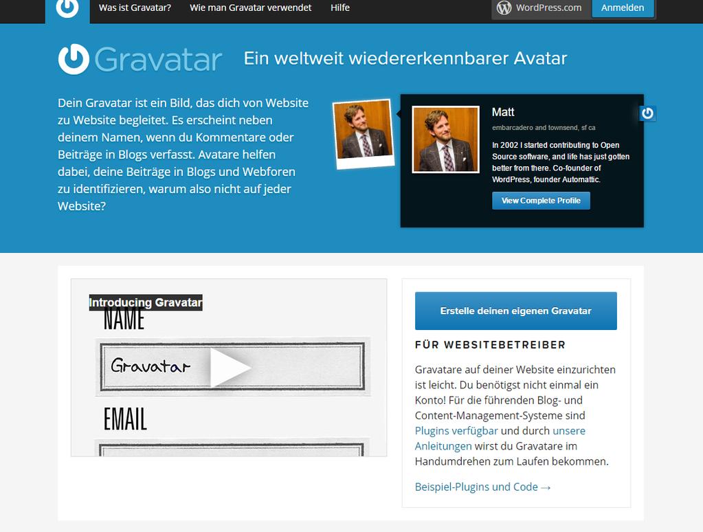 Um Ihr Profilbild hinterlegen zu können müssen Sie zunächst folgende Website aufrufen: https://de.gravatar.