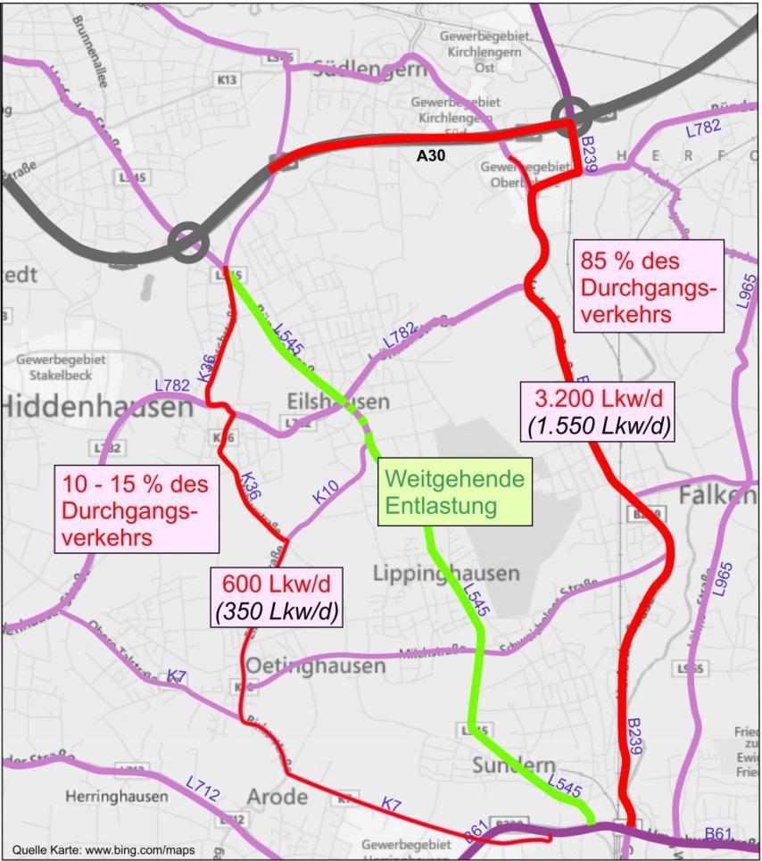 Sperrung der L545 für den Lkw Durchgangsverkehr Eine Simulation einer Sperrung der L545 für den Lkw-Durchgangsverkehr zwischen dem Stadtring Herford und Hiddenhausen zeigt die resultierenden