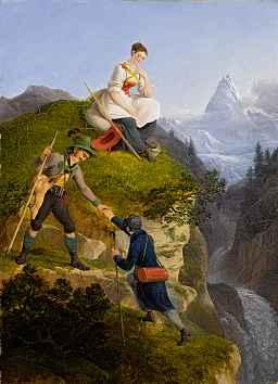 1187* FRIEDRICH PHILIPP REINHOLD Gera 1779-1840 Wien Früher Alpinismus Öl auf Holz, 35 x26cm. In schönem Originalrahmen der Zeit.