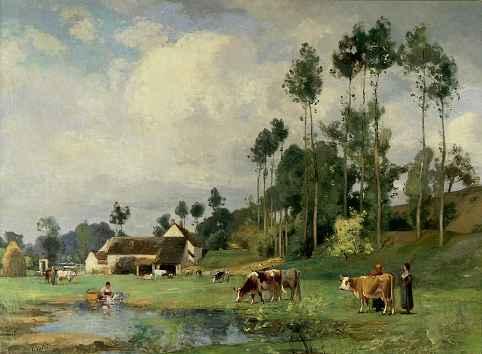 1216 EUGENE LAVIEILLE Paris 1820-1889 La ferme Verso auf dem Keilrahmen bezeichnet mit Angaben zum Künstler. Ölauf Lwd.