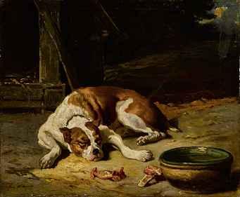 1229 1230 1230* ALFRED DEDREUX Paris 1810-1860 Paris Schlafender Hund vorseinem Fressnapf Unten links signiert De Dreux.
