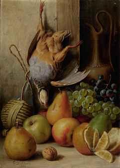1265* GIUSEPPE FALCHETTI Caluso 1843-1913 Stillleben mit Früchten und totem Vogel Unten rechts signiert G.