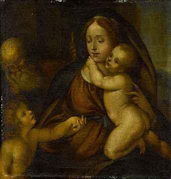 1005 1005 BERNARDINO DEI CONTI zugeschrieben Lombardischer Künstler, ca. 1450-ca. 1525 Madonna mit Kind und Johannesknaben, Hl.