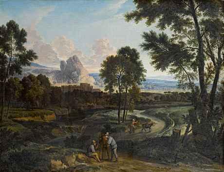 1094 1094 JEAN FRANCOIS MILLET Antwerpen 1642-1679 oder 1680 Paris Grosse weite Landschaft mit drei Figuren im Vordergrund Öl auf Lwd.