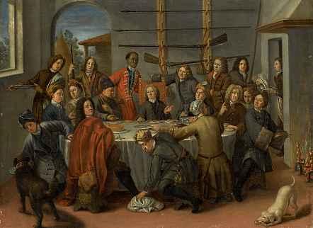 1103 1103 PETER JACOB HOREMANS Antwerpen 1700-1776 München Mahl einer vornehmen Gesellschaft Verso Etikette mit einem Gutachten von Hofrat