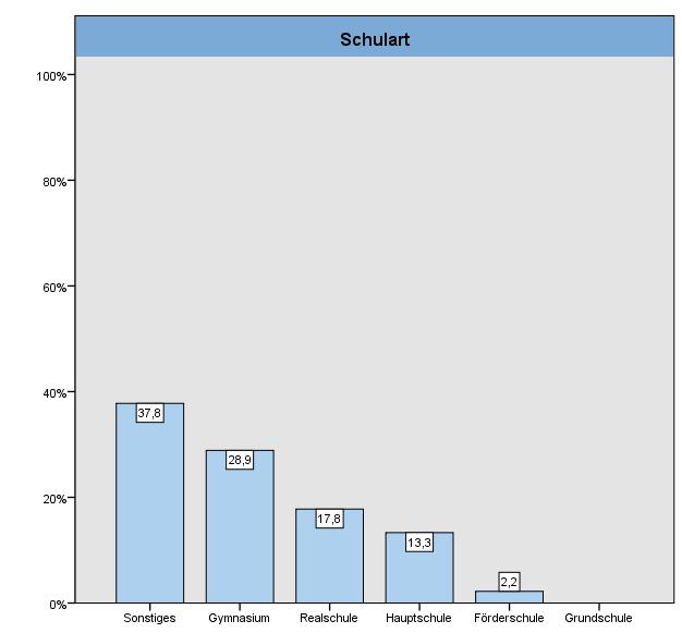 Die häufigste Nennung der TN (n=45) bei der Art der Schule, in der gegenwärtig als Deutschlehrer/-in gearbeitet wird, fiel auf die Kategorie Sonstiges (38%).