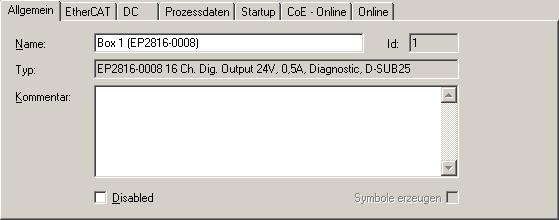 6.2 Konfiguration mit TwinCAT Klicken Sie im linken Fenster des TwinCAT System Managers auf den Baumzweig der EtherCAT Box die Sie konfigurieren möchten (in diesem Beispiel EP2816-0008). Abb.