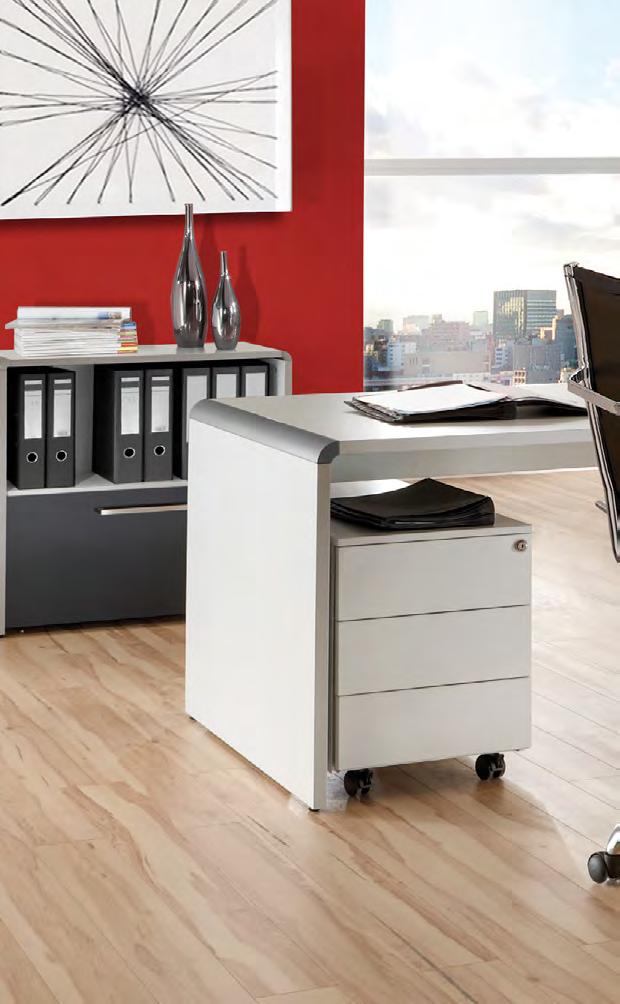 Modus Trendiges Büromöbel-Programm. Schreibtische mit fester Höhe von 75 cm.