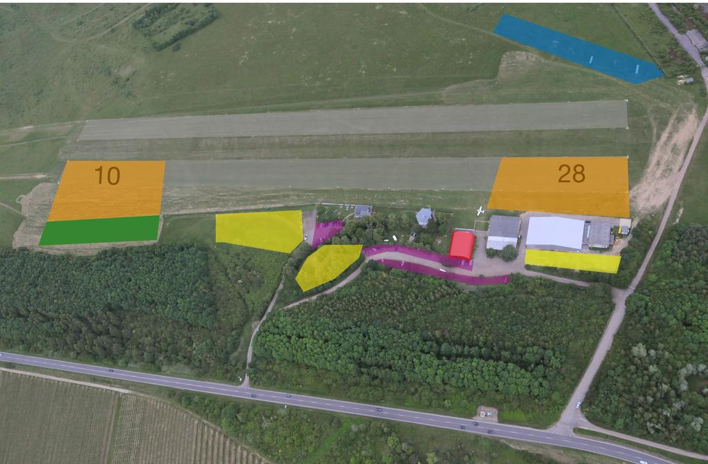 3 Lageplan Campingplätze (gelb), Briefinghalle (rot), Hänger- und Flugzeugabstellplatz