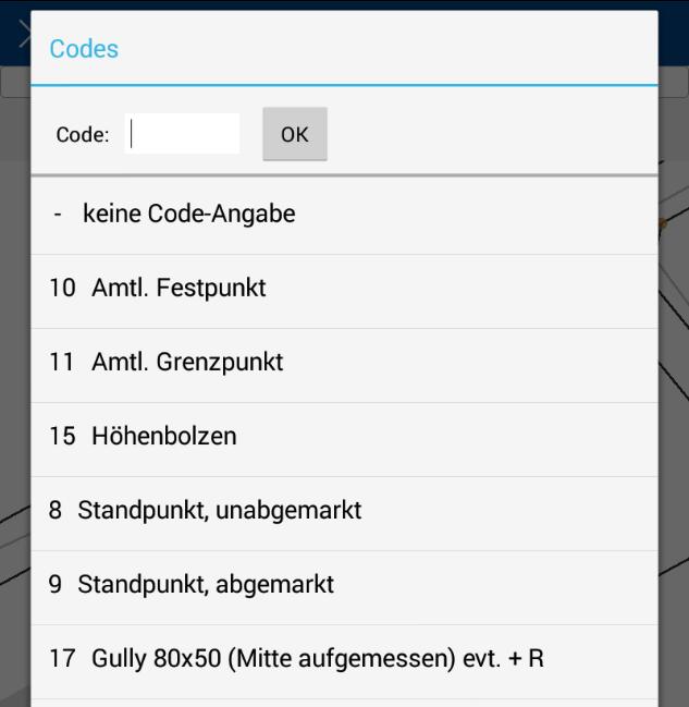 HINWEIS: Die zuletzt verwendeten Codes werden in der Liste der Actionbar gespeichert und können direkt ausgewählt werden. Über den Eintrag Codes wird die gesamte Liste geöffnet.