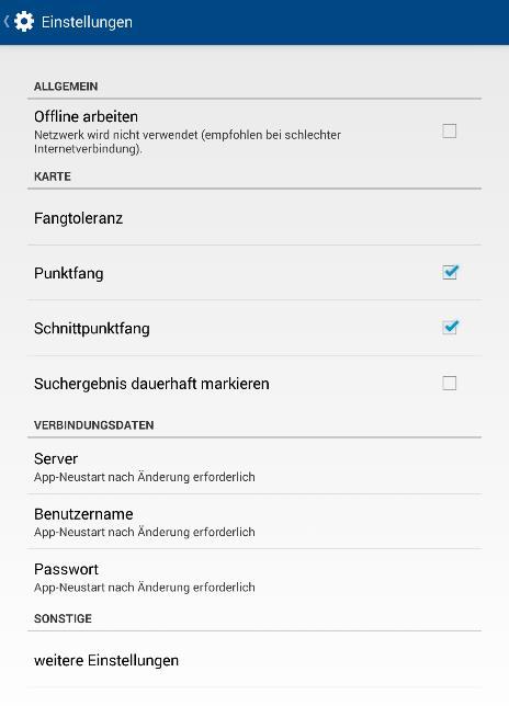 ALLGEMEIN In diesem Abschnitt findet man allgemeine Einstellungen zur KartenApp wie z.b. die reine Offline- Nutzung der Karte Offline.