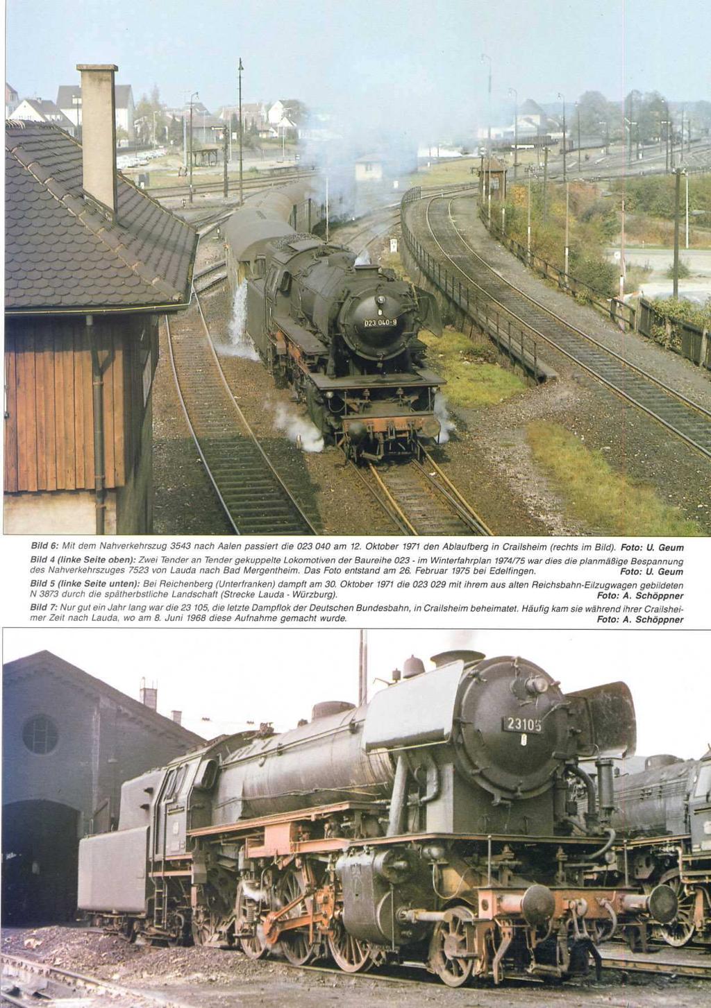 Bild 6: Mit dem Nahverkehrszug 3543 nach Aalen passiert die 023 040 am 72. Oktober 1971 den Ablaufberg in Crailsheim (rechts im Bild). Foto: U.