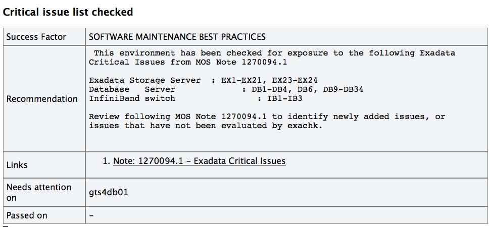 Exadata Patching Planung Exachk Critical Issue Exposure Report