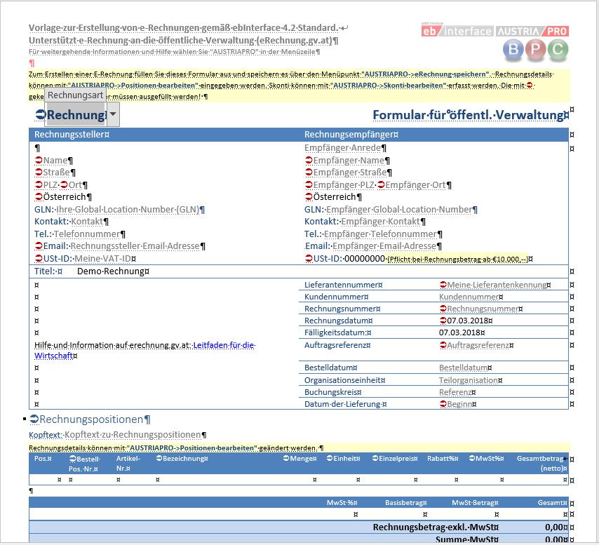 Erstellen von XML-Rechnungen mit