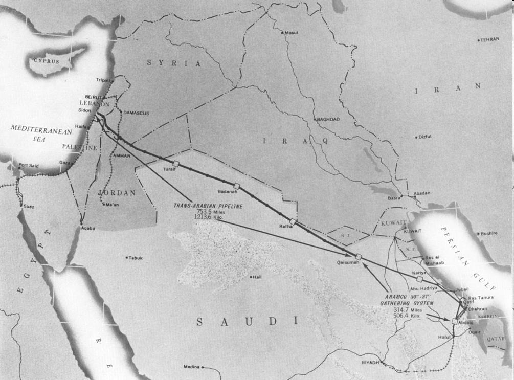 Focus of Truman Administration: Saudi Arabia (Map: TAPLINE.