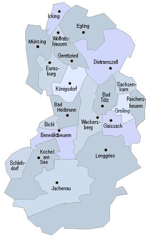Der Landkreis Bad Tölz-Wolfratshausen ist ein Gebiet in Oberbayern. Zu einem Gebiet gehören viele Städte und Gemeinden.