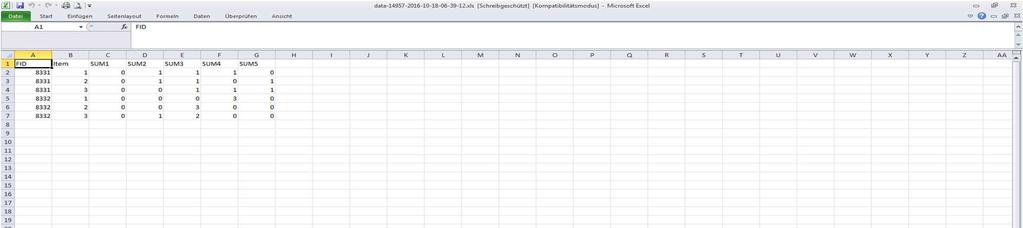 Online-Auswertung - Fortsetzung Beispiel: Daten Nach dem Öffnen des Feldes Öffnen mit Microsoft Office Excel (Standard)