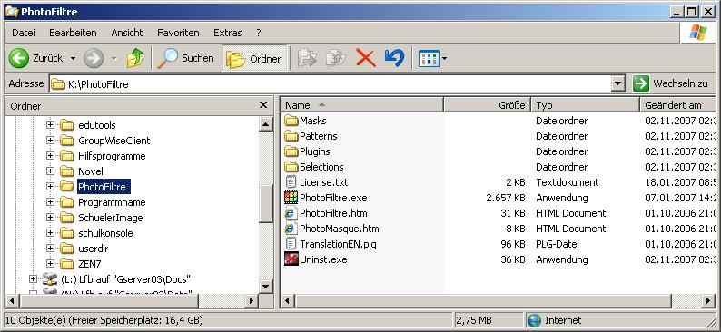 Wechseln Sie an eine andere Arbeitsstation und melden sich dort als PgmAdmin-LFB an. Öffnen Sie den Windows-Explorer und suchen das Programmverzeichnis auf dem Laufwerk K:!
