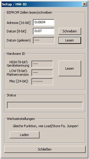 Einstellungen Hier ist bei Adresse 0x0604 Und bei Datum 0x07 einzugeben. Ein klick auf Schreiben speichert die Einstellungen im Gerät.