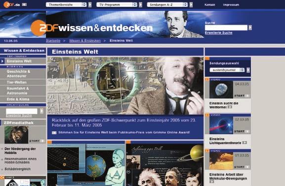 GRIMME ONLINE AWARD Wissen und Bildung Preis an die Website»Einsteins Welt«, verliehen für Konzept und Idee sowie Gestaltung Internetadresse: einstein.zdf.