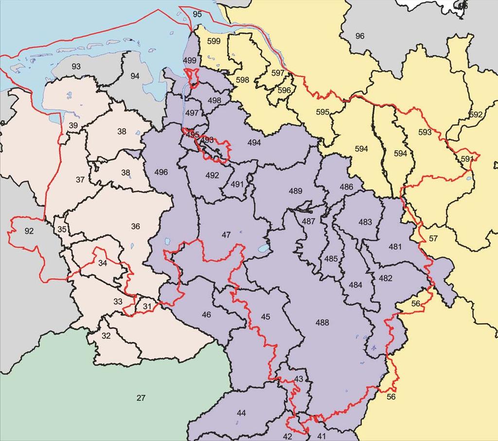 Wassereinzugsgebiete in Niedersachsen Landesgrenze Gewässer Teileinzugsgebiete