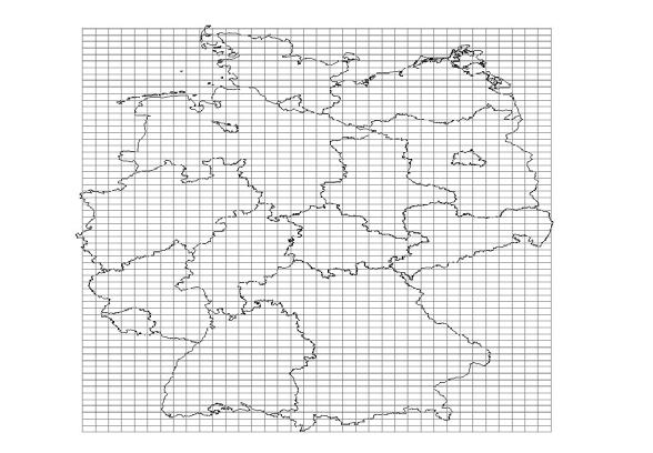 AUSBREITUNGSRECHNUNGEN ZUM LUFTREINHALTEPLAN KASSEL Seite 8 Abbildung 2 : RCG-Modellgebiet für Deutschland mit einer Maschenweite von 0.125 Breite und 0.25 Länge.