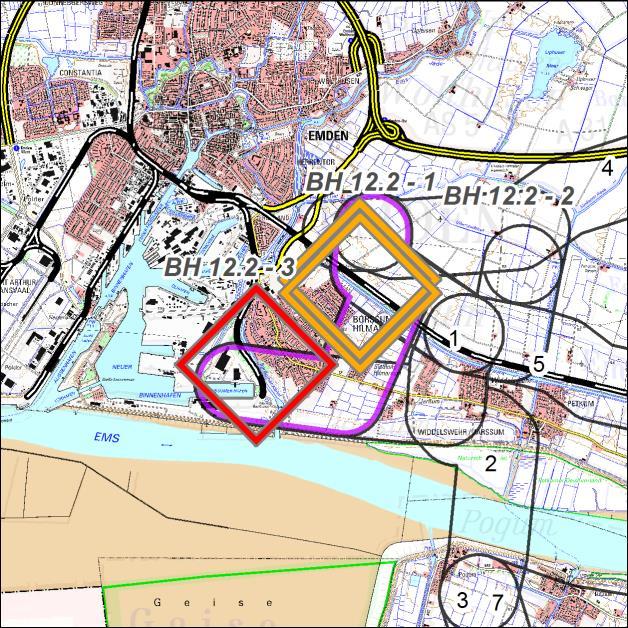 Anlage 8 TKS Nr. 12: Jarßumer Hafen Variante 2 5. Konfliktpunkte im Trassenkorridorsegment Riegel: ; planerische Engstellen: ; bautechnische Hindernisse: BH 12.2-1 bis BH 12.2-5 5.