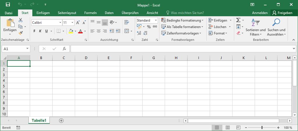 exc Neue leere Arbeitsmappe erzeugen Nach dem Start wird der Excel-Startbildschirm