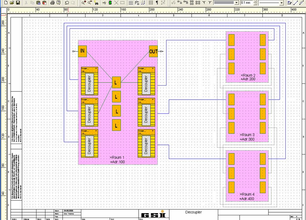 TwinSAFE Decoupler Ein Safety- Controller (KL6904) kann nur 15 Verbindungen aufbauen! -5 Räume - max. 11 Klemmen Bezeichnung: Ort: 1D...4D wohin: _out1.