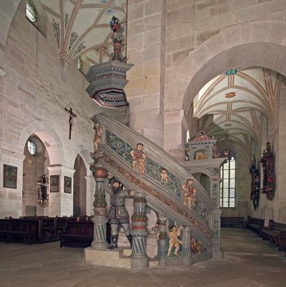6 Kloster Bebenhausen: Renaissancekanzel, errichtet unter dem ersten evangelischen Abt Eberhard Bidembach, nach 1560. 7 Kloster Maulbronn: Kanzel von 1560.