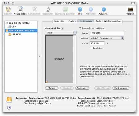 Falls die Festplatte nicht erkannt wird, prüfen Sie die Verbindung, die Stromversorgung und eventuelle USB Konflikte! Mac OS Für Mac OS X, verwenden Sie das Festplatten- Dienstprogramm.