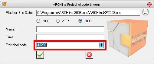 b ARCHline.XP 2006, können Sie mit den Button Version 2006 die Seriennummer dieser Version ändern. Bei älteren ARCHline Versionen können Sie mit dem Button (.