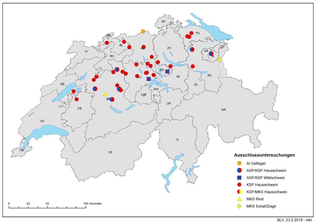 Ausschlussuntersuchungen auf hochansteckende Tierseuchen in der Schweiz Eine Zusammenstellung der Ergebnisse der durchgeführten Ausschlussuntersuchungen auf die hochansteckenden Tierseuchen