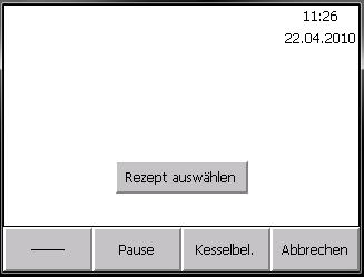 Abbildung 13: Automatikbetrieb, erneut Rezept auswählen Sobald der Behälter gesenkt wurde, erscheint ein Rezept auswählen -Button.