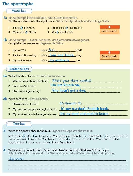6) The apostrophe Complete the exercises on page 50 of your workbook and check