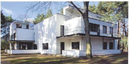 Walter Gropius: Meisterhaus, Westansicht, 1926 (Dessau) Leistungen: neue klare und nüchterne Ästhetik durch das Bekenntnis zu den Baumaterialien