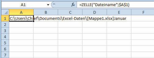Mit der Funktion =ZELLE("Dateiname";Zellbezug) lässt sich der Blattname in einer Zelle der Tabelle