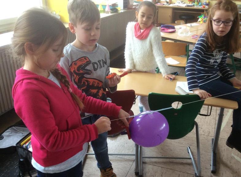 Eine Luftballonrakete kann nur durch Luft in Bewegung eine Schnur entlang